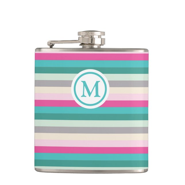 Rosa och gröna randiga med monogram fickplunta (Framsidan)