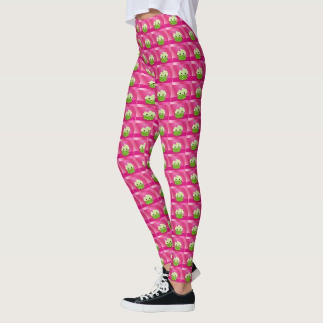 Rosa och gröna söta cupcakes leggings (Vänster)