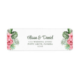 Rosa och Gröna Tropiska Blommor Returadress Etikett