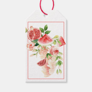 Rosa och gröna vattenfärg bukett presentkort presentetikett