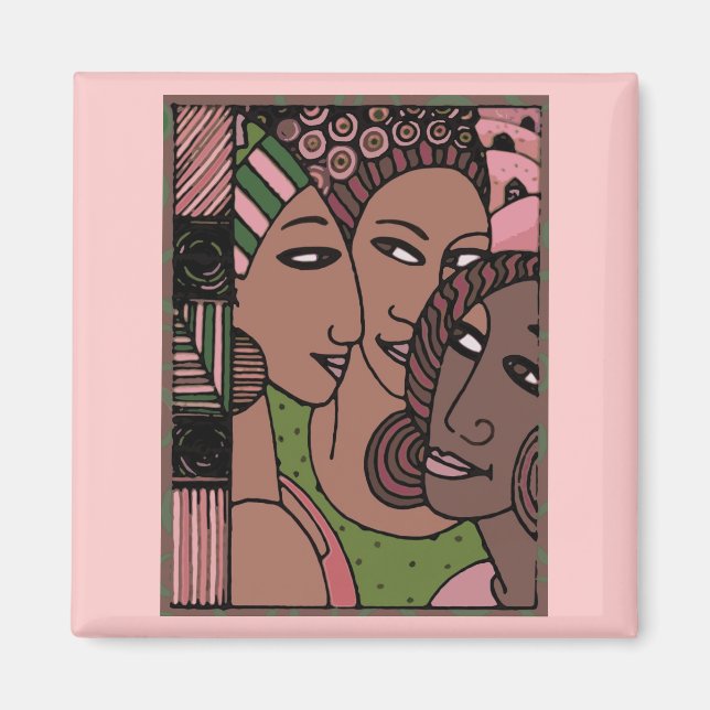 Rosa och Grönt Amerikanska kvinnor i Afrika Magnet (Framsidan)