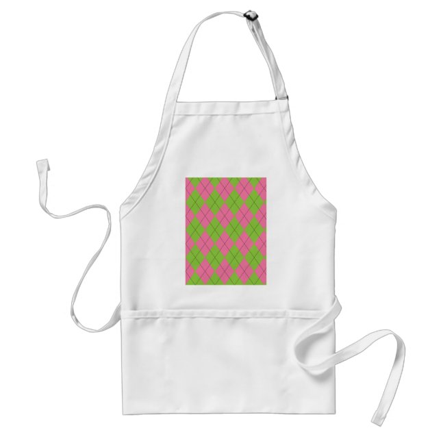 Rosa och Grönt Argyle Apron Förkläde (Framsidan)