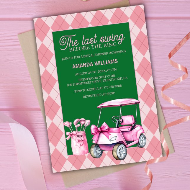 Rosa och Grönt Argyle Golf-Möhippa för sista gånge Inbjudningar (Skapare uppladdad)