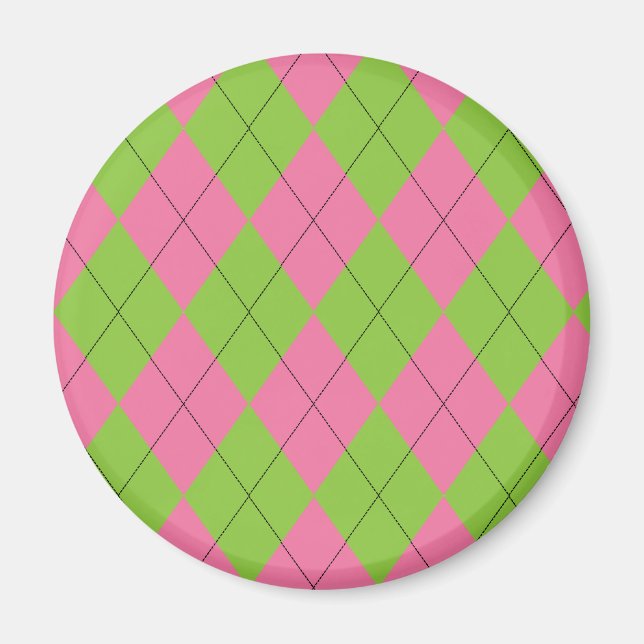 Rosa och Grönt Argyle Magnet (Framsidan)