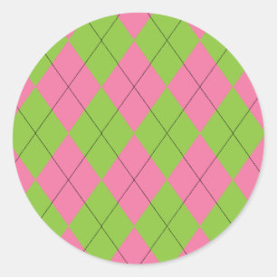 Rosa och Grönt Argyle Mönster med Black Linjer Runt Klistermärke
