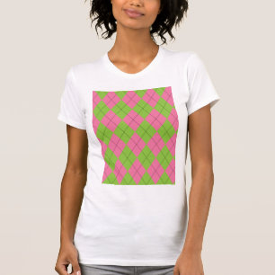 Rosa och Grönt Argyle Mönster T Shirt