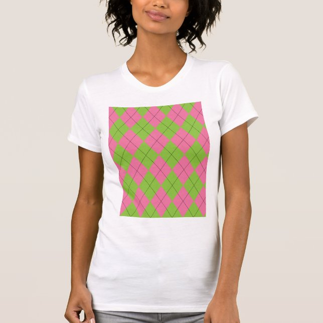 Rosa och Grönt Argyle Mönster T Shirt (Framsida)