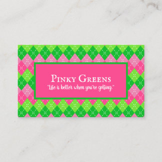 Rosa och Grönt Argyle White Stitching Preppy Golf Visitkort