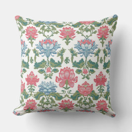 Rosa och Grönt Art nouveau Chinoiserie Lotus Flora Kudde