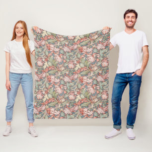 Rosa och grönt av botaniska mönster fleecefilt