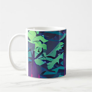 Rosa och grönt av grafik i abstrakt av skog kaffemugg
