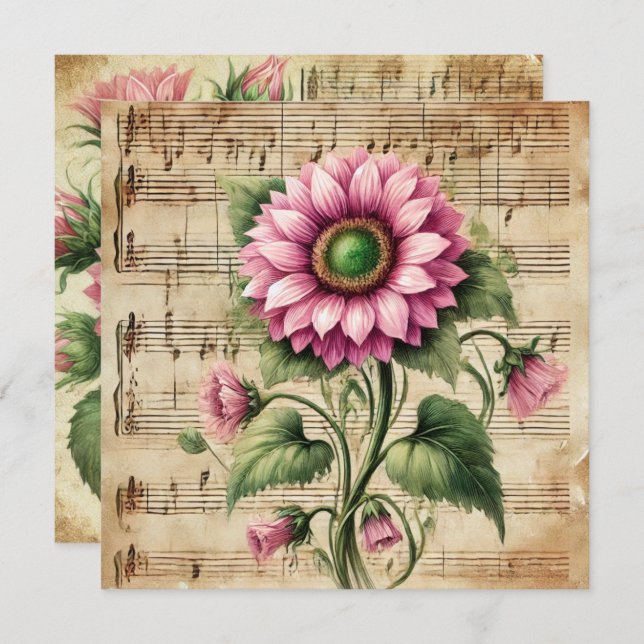 Rosa och Grönt av solrosskrapbok för utskrivbar Vi Inbjudningar (Fram/baksida)