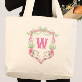 Rosa och Grönt av vattenfärgen Golf Cart Monogram- Jumbo Tygkasse