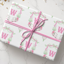 Rosa och Grönt av vattenfärgen Golf Cart Monogram-