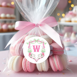 Rosa och Grönt av vattenfärgen Golf Cart Monogram- Runt Klistermärke
