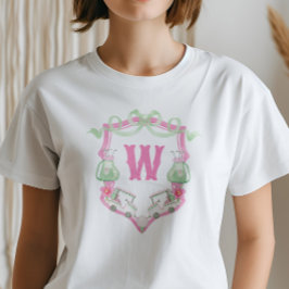 Rosa och Grönt av vattenfärgen Golf Cart Monogram- T Shirt