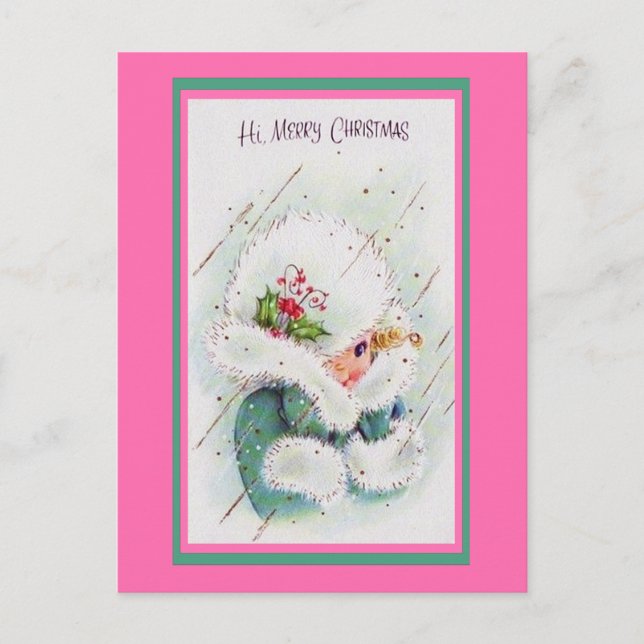 Rosa och Grönt av Vintage - julhälsningar Vykort (Framsida)