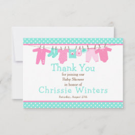 Rosa och Grönt Baby Line Baby Shower Poster Tack Kort