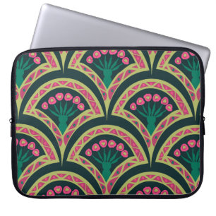 Rosa och grönt blomfjädermönster laptop fodral