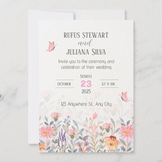 Rosa och Grönt Blommigt Bröllop Inbjudningar (Framsida)