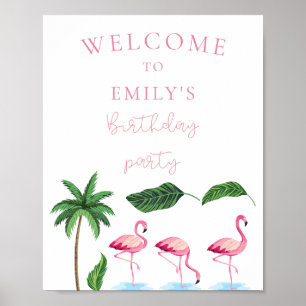 Rosa och grönt Blommigt födelsedag Poster