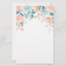 Rosa och Grönt Blommigt Gräns Brevpapper