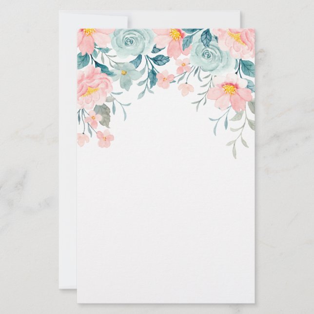 Rosa och Grönt Blommigt Gräns Brevpapper (Framsida)