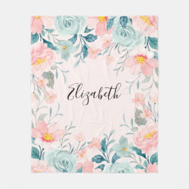 Rosa och Grönt Blommigt Gräns Fleecefilt