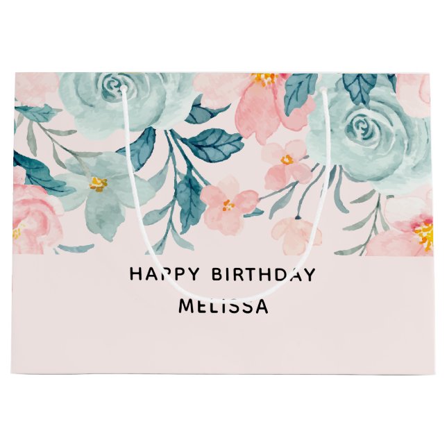 Rosa och Grönt Blommigt Gräns födelsedag (Framsidan)