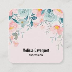 Rosa och Grönt Blommigt Gräns Fyrkantigt Visitkort