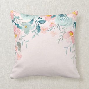 Rosa och Grönt Blommigt Gräns Kudde