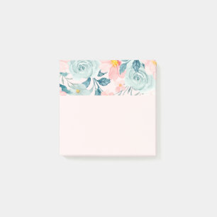 Rosa och Grönt Blommigt Gräns Post-it Block