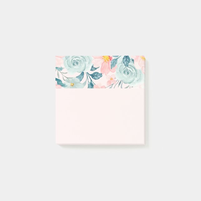 Rosa och Grönt Blommigt Gräns Post-it Block (Framsida)