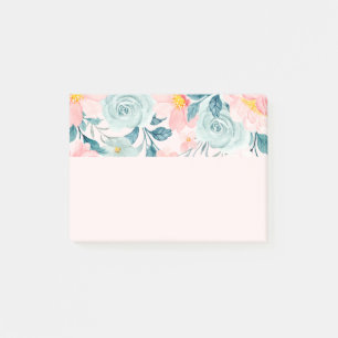 Rosa och Grönt Blommigt Gräns Post-it Block