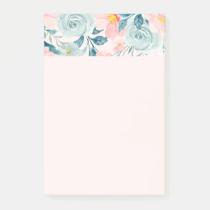 Rosa och Grönt Blommigt Gräns Post-it Block