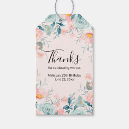 Rosa och Grönt Blommigt Gräns Tack Presentetikett