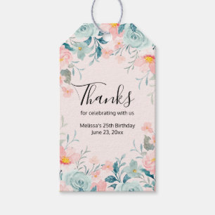 Rosa och Grönt Blommigt Gräns Tack Presentetikett