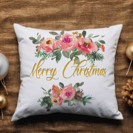 Rosa och Grönt Blommigt Lägg till Namn God jul Kudde