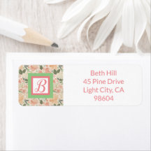 Rosa och Grönt Blommigt Monogram Retur