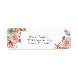 Rosa och Grönt Blommigt Quinceañera Returadress Etikett