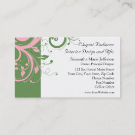 Rosa och Grönt Blommigt Swirl Bröllop Visitkort