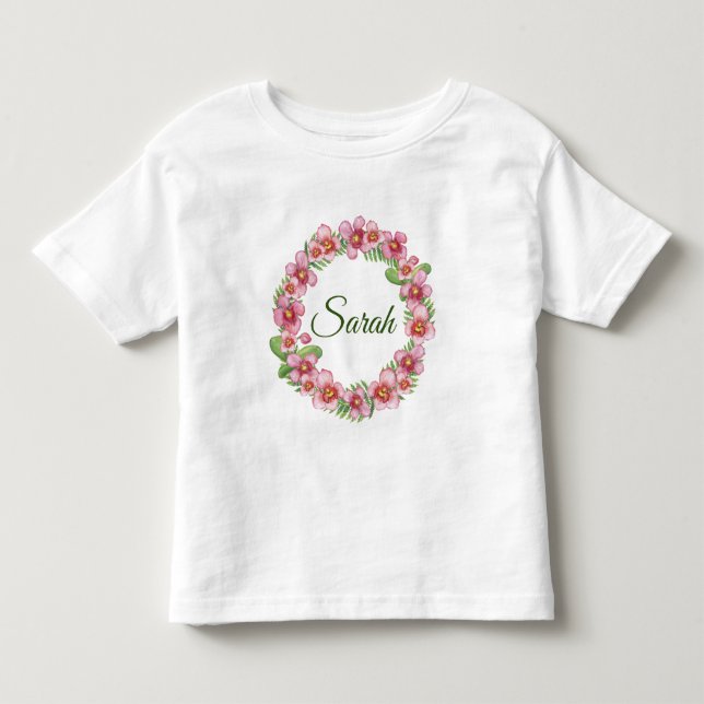 Rosa och Grönt Blommigt Utandningsluft personlig T Shirt (Framsida)