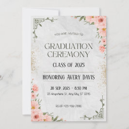 Rosa och Grönt Blommigt Vattenfärg Studenten Inbjudningar