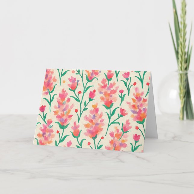 Rosa och Grönt Blommigt Vattenfärg Tom Hälsning Kort (Framsida)