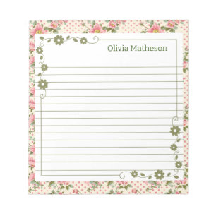 Rosa och Grönt Blommigt Vine Gräns Anteckningsblock