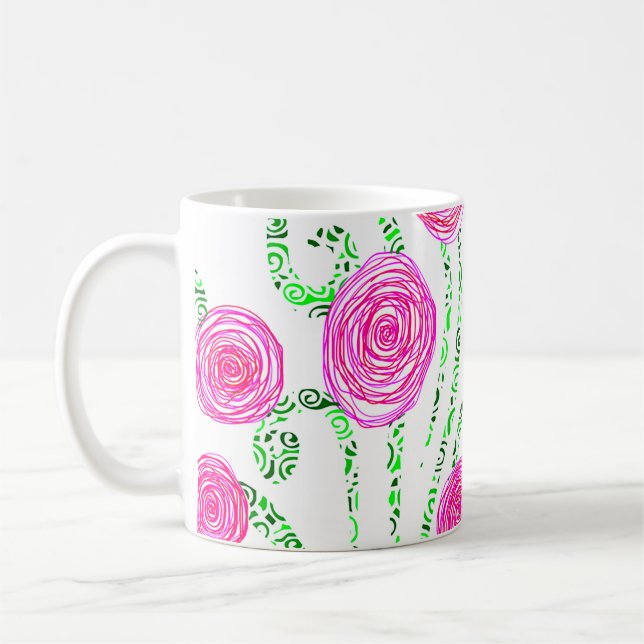 Rosa och Grönt Blommor Kaffemugg (Vänster)