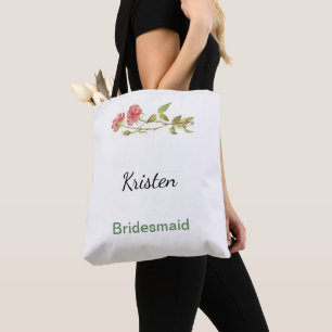 Rosa och grönt, blommor med vattenfärg tygkasse