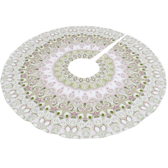Rosa och grönt blomster-mandalamönsterdesign julgransmatta borstad polyester (Vinklad)
