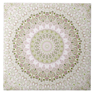 Rosa och grönt blomster-mandalamönsterdesign kakelplatta