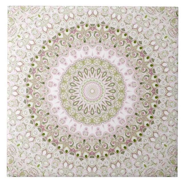 Rosa och grönt blomster-mandalamönsterdesign kakelplatta (Framsidan)